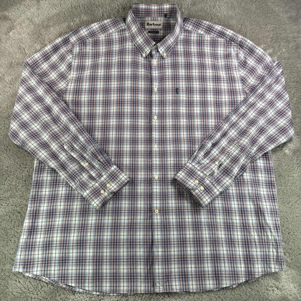 Barbour Tailored Fit Shirt Mens XXL Blue Plaid Button Down Cotton Long Sleeve